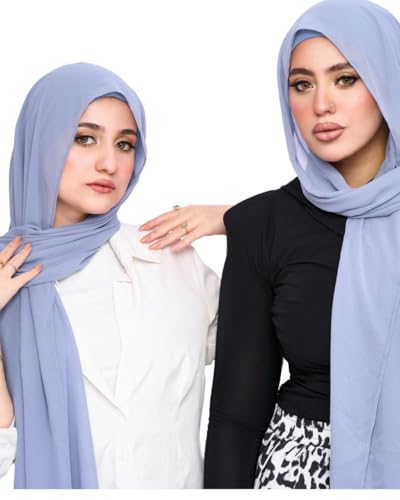 Instant Chiffon Hijab 3-in-1 with Built-in Magnets and Attached Match Undercap, Women Hijabs Set. - color: Sky Blue