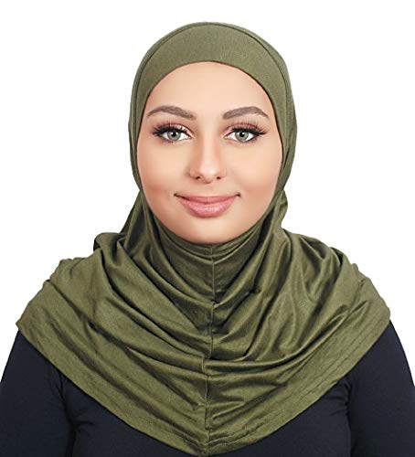 AL AMIRA Hijab one pcs Muslim Hijab Cotton Amira 1 Piece Hood Hijab Tube - color: Olive Green