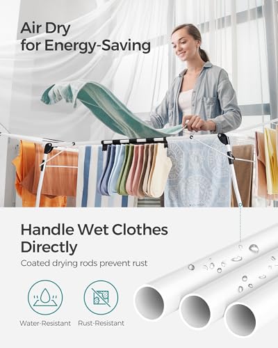 SONGMICS Clothes Drying Rack Foldable, Gullwing Laundry Drying Rack, Space-Saving, 22.2 x 68.1 x 38 Inches, Sock Clips, Metal Structure, for Clothes, Towels, Linens, Indoor, Outdoor White ULLR518W01 - color: White, style: 2 Gullwings(22.2"D)