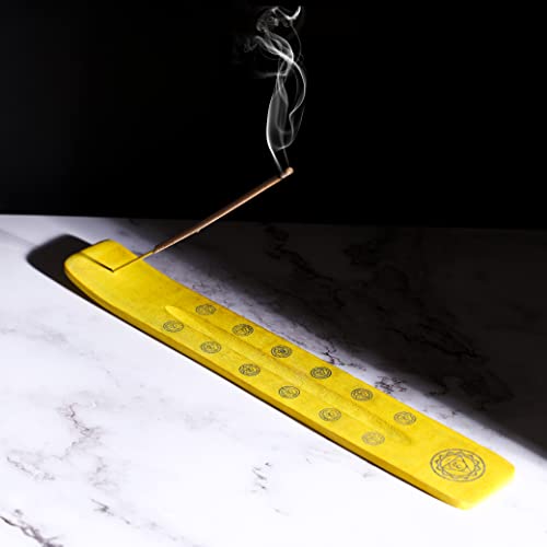 Bless-International Traditional-Handmade-Burner Wooden-Incense-Stick-Holder Ash-Catcher-Stand for-Aromatherapy-Meditation-Yoga (Positivity Yellow) 10 Inches, Pack of 1 - color: Positivity Yellow,10 Inch, size: One Holder