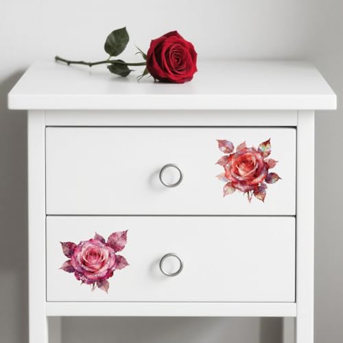 Peacoblue Shining Rose Flower Rub On Transfers for Craft, Transfer Sticker | 18 Sheets UV DTF Transfers, Waterproof Rub On Decals for Wood, Glass, Furniture, Tumblers & Home Decor Crafts - style: Shining Rose Flower