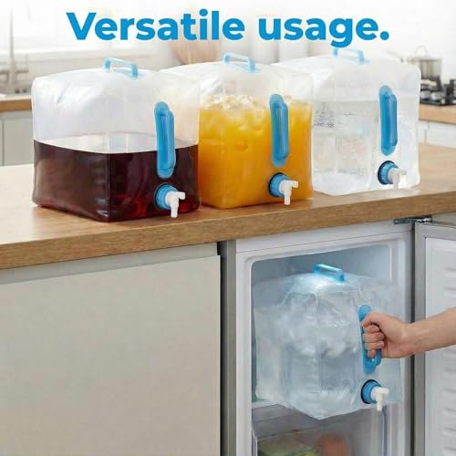 4 Pack 5.3Gal Collapsible Water Container with Dual Handles & Spigot | Portable Design; BPA-Free LDPE Material; Leak-Proof Spigot; Foldable Design; Camping Travel Emergency Water Storage