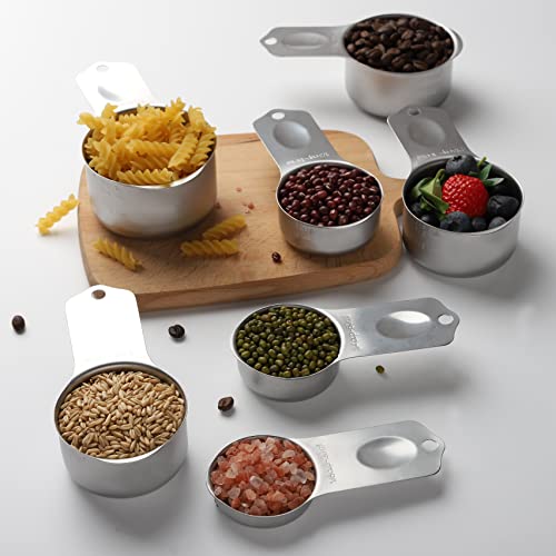 Measuring Cups Set of 7 Stainless Steel Measuring Cups | Heavy Duty Stackable Measuring Cup for Dry and Liquid Ingredients - color: Silver