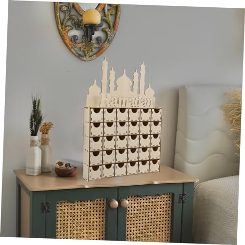 Healifty Wooden Advent Calendar for Ramadan Unique Home Decor Creative DIY Countdown Eid Mubarak Table Decoration for Ramadan Parties and Celebrations