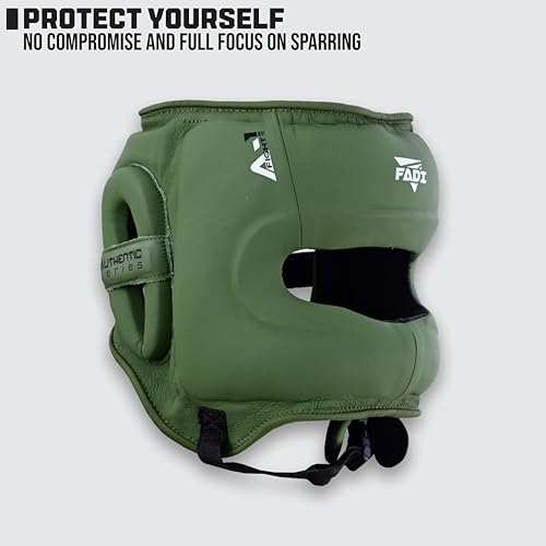 A1 Boxing Sparring Headgear – Face Saver Head Guard with Nose Protection, Cowhide Leather Boxing Headgear for MMA, Muay Thai & Kickboxing Training - color: Green, size: Large-X-Large