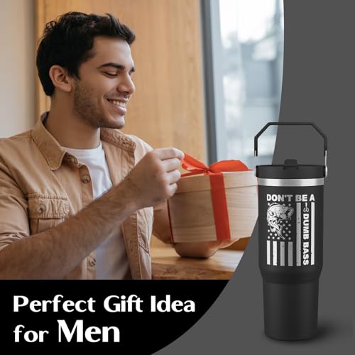 Fisherman Gifts For Men - Cool American Flag Cup - 30oz Insulated Fishing Tumbler with Handle - Fathers Day,Birthday,Christmas Gifts for Dad,Grandpa,Husband,Uncle - color: Black-fishing 01