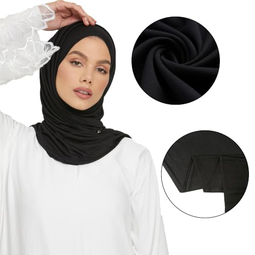 Pre-sewn Instant Hijab Non-slip Scarf for Women Modal Jersey Head Scarf Wrap for Women - color: Black