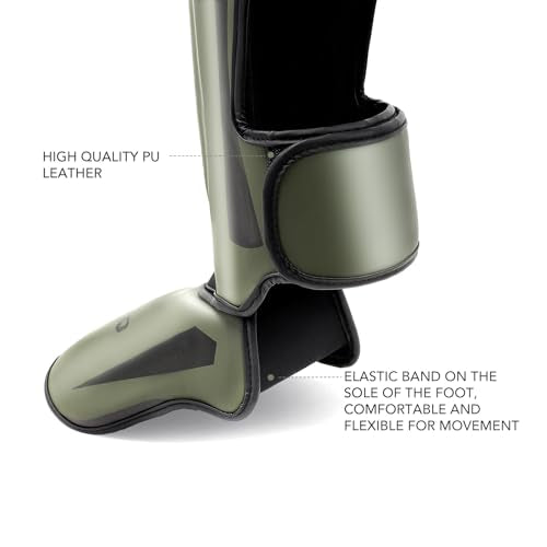 Muay Thai Shin Guards, Muay Thai Martial Arts Kicking Leg Instep Protection Pads Sparring Gear,for Kickboxing MMA Training and Sparring,Professional MMA Equipment - color: Olive Green, size: Medium