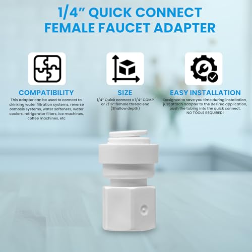 1/4" OD Quick Connect x 1/4" Comp (7/16" UNS Thread) Female Faucet Adapter Fitting for Water Filtration RO Faucet Adapter. White. - size: 1/4" OD Quick Connect x 1/4" COMP