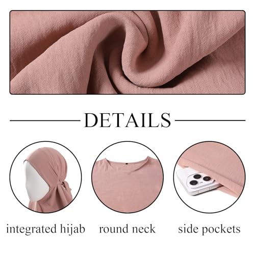 2PCS Women Muslim Prayer Abaya Dress Ruffle Trim Side Pockets with Khimar - color: Dark Green, size: Large