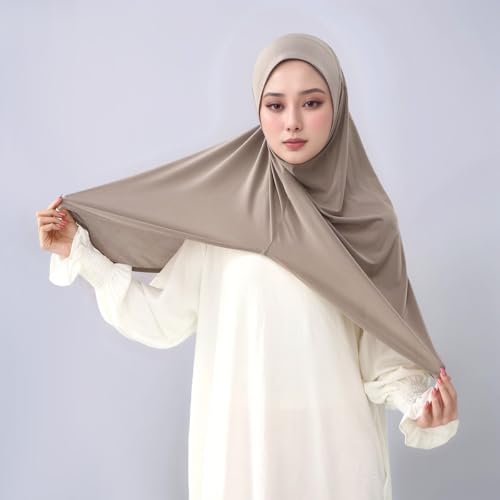 Yeieeo Women's Instant Hijab, Premium Crystal Knit Full Coverage Ready to Wear Long Headscarf, Breathable Stretch Hijab - color: Khaki