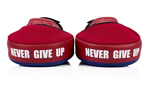 Fairtex FMV13 Maximized Focus Mitts, Muay Thai Kickboxing MMA Punching Pads | Premium Syntek leather shell with multi-layer foam. Curved shape with hook-and-loop wrist strap absorbs trainer strike impact - color: Blue/Red