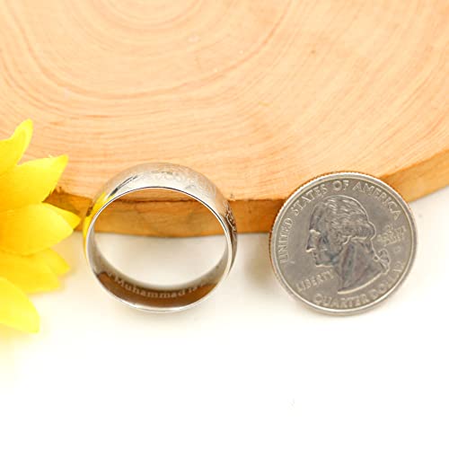 Uloveido Muslim Mohammad Arabic Letter Shahada Rings Gold Color Stainless Steel 8mm Wide Band Religious Allah Rings for Men and Women Y543 - color: Silver