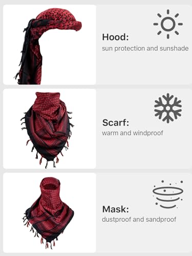 FREE SOLDIER Scarf Military Shemagh Tactical Desert Keffiyeh Head Neck Scarf Arab Wrap with Tassel for Men Women - color: Dark Red