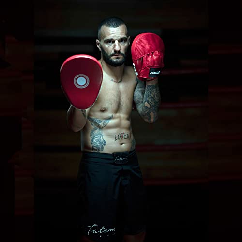 Kruzak Plain Punching Mitts for Muay Thai MMA Training, Focus Pads for Boxing Martial Arts and Punching Target - color: Red