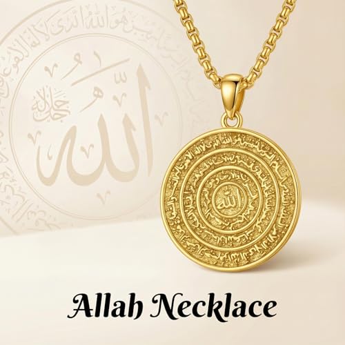 PELOVNY Allah Necklace for Men Women 925 Sterling Silver Islam Allah Pendant Chain Islamic Muslim Religious Jewelry Gifts - color: Allah-02-Golden