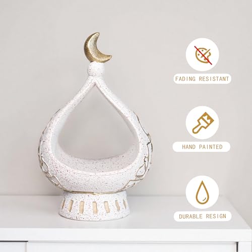 Decorative White Ceramic Moon Tealight Holder with Gold Accent, 8.66 x 5.51 inches - size: 5.51*5.51*8.66in