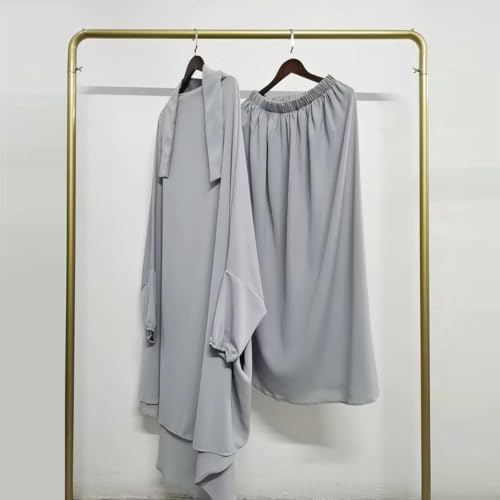 ODIZLI Two Pieces Jilbab and Dress for Muslim Women Long Khimar and Skirt Available for Prayer - color: Light Gray