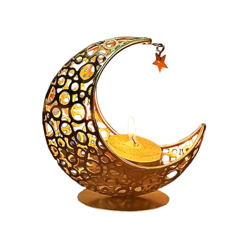 Elegant Moon Shaped Table Decor Metal Stand Soft Lighting for Couple Housewives and Interior Decor Enthusiasts Candlestick