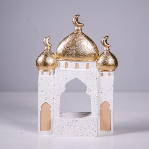 Decorative Mosque Sculpture with Gold Domes, White and Gold, 8.27 x 5.71 x 2.76 inches - size: 5.71*2.76*8.27in
