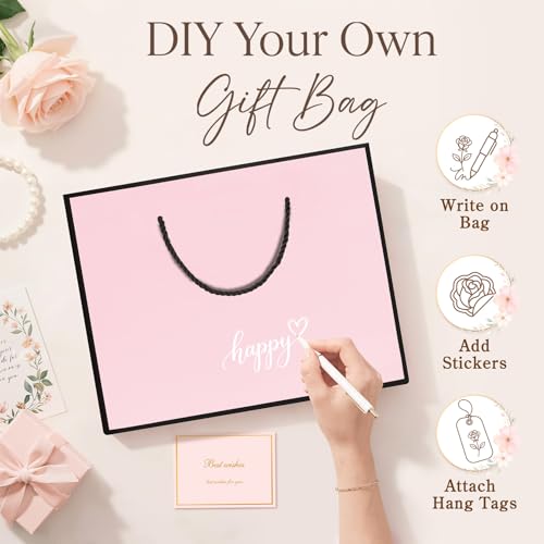 ANZNKU 2PCS Pink Gift Bags with Handles, Medium Gift Bags for Women with 4 Tissue Paper 2 Ribbons 2 Cards, Cute Present Bag for Wedding Birthday Graduation Engagement Bridal Baby Shower Party Favors - color: Blush Pink
