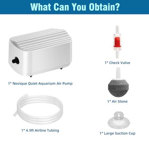 Quiet Aquarium Air Pump 3W Fish Tank Oxygen Aerator Pump with Air Stone Airline Tubing Check Valve Aquarium Bubbler for 3-20 Gallon Fish Tanks - size: 3W