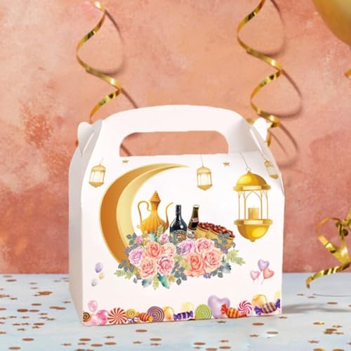 Sanfly Eid Mubarak Candy Box 12 Pack Ramadan Boxes Eid Mubarak Gift Boxes Star Moon Lantern Party Favor with Handle for Eid Fitr - color: B