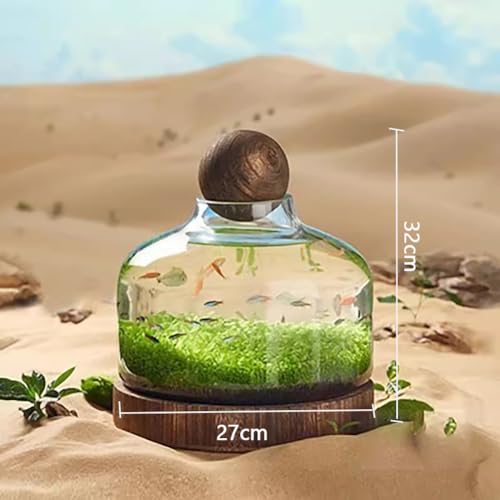 Glass Aquarium with Wooden Base, Microecosphere Fish Tank, Transparent Bottle-Shaped Batta Fish Bowel, Micro-Landscape Ecological Aquarium, Modern Glass Goldfish Tank,L - color: L