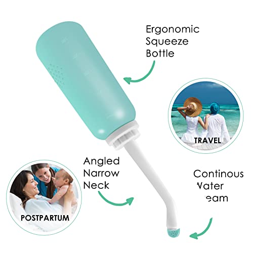 Peri Bottle Postpartum, RUFCRIL 500ml Bidet Bottle, Upside Down Peri Bottle, Boilable TPE, Travel Bag, for Perineal Care, Hemorrhoid Care, Feminine Cleansing & Baby (Green) - color: Green