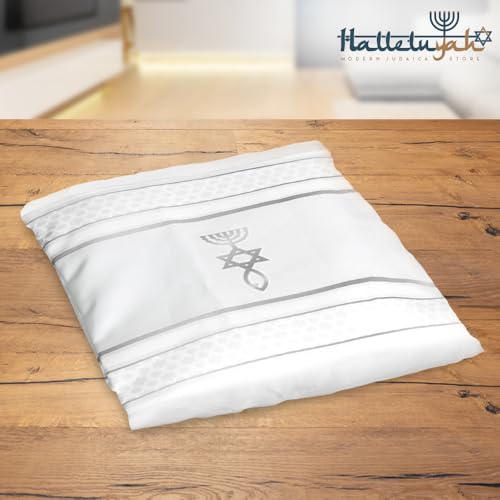HalleluYAH Messianic Tallit Prayer Shawl 72"x 22" with Bag For Men & Women - color: Silver