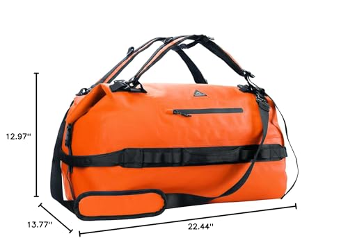 Haimont IPX7 Waterproof Roll-Top Dry Duffel Backpack | 60L/90L Sizes, 500D Tarpaulin, Welded Seams, Mesh Pockets, Boating & Kayaking - color: Orange, size: 60L