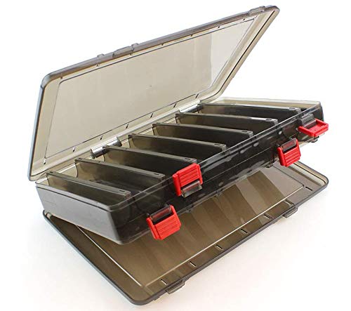 Double-Sided Fishing Lure Hook Tackle Box Visible Hard Plastic Clear Fishing Lure Bait Squid Jig Minnows Hooks Accessory Storage Case Container (Brown 14 Slots) - color: Brown-14 Slots
