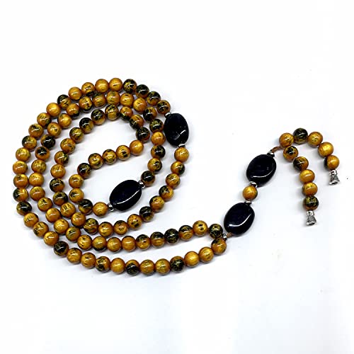 -8MM -99 Beads Necklace DHIKR TASBIH Collection- Imitation Acrylic Muslim Beads-Tesbih-Tasbih-Tasbeeh-Misbaha-Masbaha-Subha-Sebha (Yellow-Black-2) - color: Yellow-Black-2