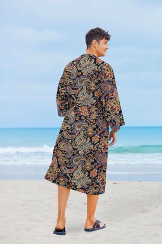 COOFANDY Men Lightweight 2 Piece Kimono Robe with Shorts Japanese Robes Casual Open Front Long Cardigan With Belt - color: Navy Blue(cashew Flowers), size: Small