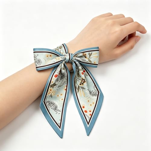 Silky Satin Long Skinny Head Scarf for Women - Neck Hair Scarf, Purse Bag Belt Accessory, Silk Feeling, 57"x5" - color: Sky Blue 03