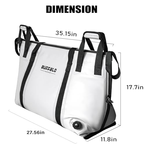 Buffalo Gear Insulated Fish Cooler - 27.5QT 58QT Waterproof Flat Bottom Bag, Leakproof and Fishing Kill Bag - color: White-58QT