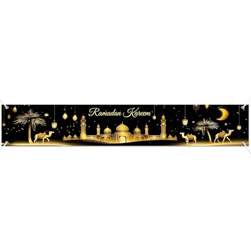 BlissYard Ramadan Kareem Banner 118×19.68 inch Islamic Holiday Decoration Backdrop for Home Outdoor Fence Wall Porch Mosque Event Setup Evening Gathering and Cultural Photo Display