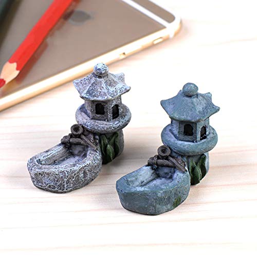 4 Pcs Mini Retro Pond Tower Figurines Miniature Garden Stone Tower Craft Terrarium Figurine Micro Landscape Indoors Outdoors Decorative Accessory