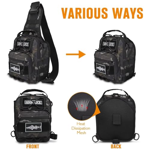 Small Fishing Backpack, Waterproof Fly Fishing Sling Pack Tackle Bag with Tackle Boxes - color: A-Black(Size:17.7*8.5*5.7in)