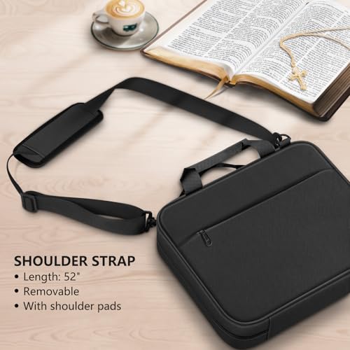 FINPAC Large Bible Cover, Carrying Book Case Church Bag Bible Protective with Zippered Pocket and Handle, Gift for Men Women - color: Black