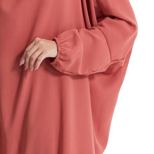 Lmdudan Muslim Women Islamic Full Cover Prayer Dress Long Sleeve Loose Abaya Hijab Outfit 2026 Ramadan Modest Prayer Clothes - color: Red, size: Large