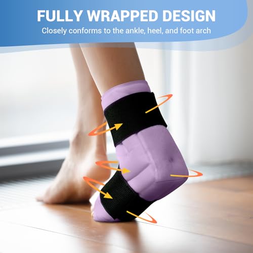 Comfytemp Ankle Foot Ice Pack Wrap for Plantar Fasciitis Relief, Ankles Brace for Sprain, Heel Spur, Swelling, Achilles Tendonitis, Cold Bag for Injuries Reusable, Hot Cold Compress, 1 Pack (Purple) - size: Purple Large(1 Pack)