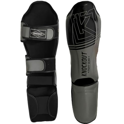Muay Thai Shin Guards MMA Martial Arts -Padded, Adjustable Leg Guards with Instep Protection for Training and Sparring Gear Kickboxing Equipment – Durable, Professional - color: Black/Gray, size: XS-CH