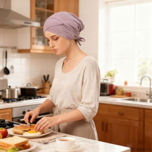 Women's Satin Hijab Undercap, Elastic Inner Cap Underscarf,Soft Chemo Headwear &Sleep Cap 8 Pack