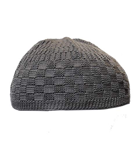Modefa Checkered Knit Islamic Prayer Cap One-Size Turkish Kufi Hat Taqiya Takke Peci - color: Gray