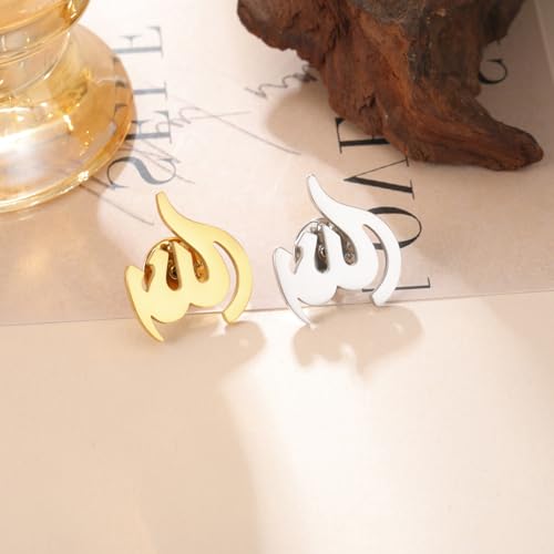 Dreamtimes Islamic Allah Ayatul Kursi Stainless Steel Brooch Pin for Men- Elegant Hijab Pin Muslim Women Jewelry Durable Quran Pendant for Prayer Gift for Eid & Ramadan - color: Gold-2