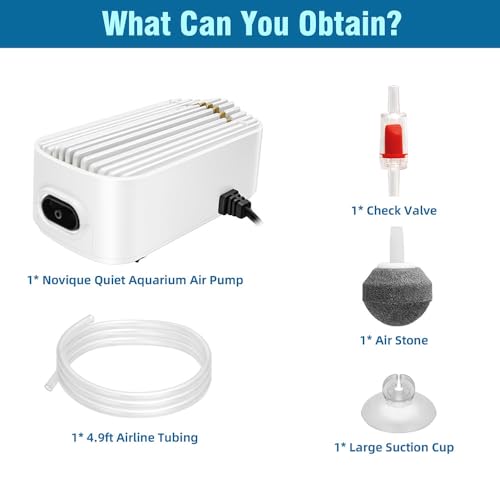 Quiet Aquarium Air Pump 4.5W Fish Tank Oxygen Aerator Pump with Air Stone Airline Tubing Check Valve Aquarium Bubbler for 20-70 Gallon Fish Tanks - size: 4.5W