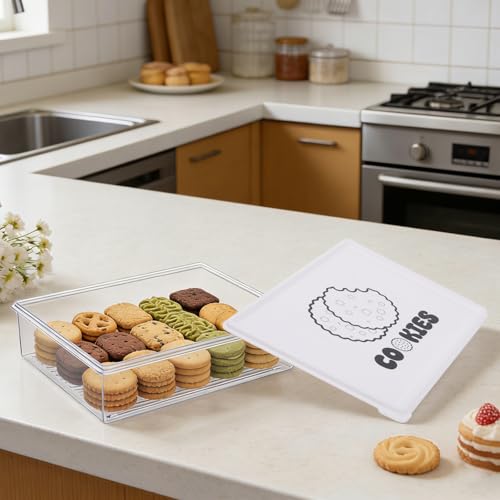 2 Pack Stackable Cookie Storage Containers Airtight with Lids, Large Plastic Cookie Storage Case Clear Cookies Holder Box for Baked Biscuits, Snacks, Dumplings, Fruit