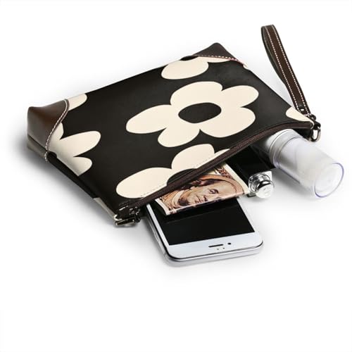 Leather Clutch Purse for Women, Large Capacity Wristlet Wallet with Removable Strap, Zip Handbag - color: Flower Pattern