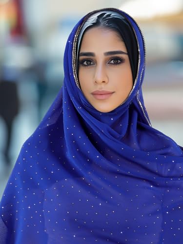 Geyoga Hijab Scarf for Women Soft Chiffon Rhinestone Long Scarf Shawl Fashion Muslim Hijab Head Wrap Scarves - color: Royal Blue